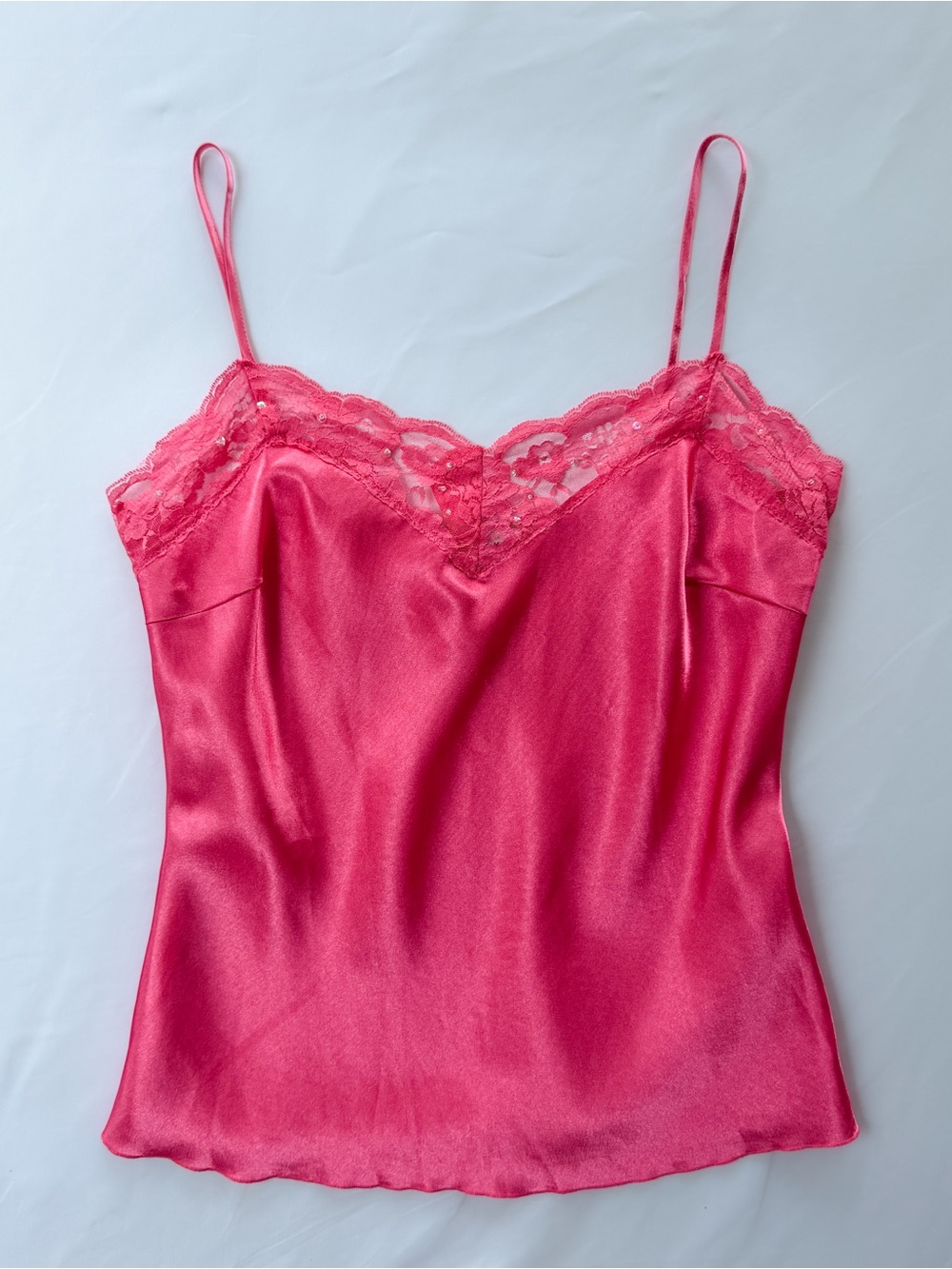 Vintage Y2K Hot Pink Sequin and Lace Cami